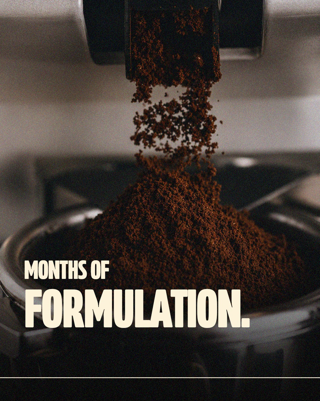 Freshly ground mushroom coffee falling into a production tray